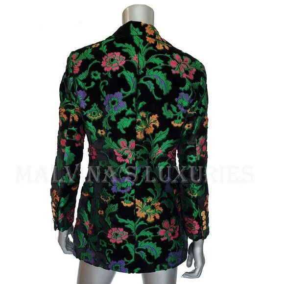 GUCCI JACKET SINGLE BREASTED VELVET JAQUARD FLORAL BLAZER sz IT 40 US 4 - Picture 4 of 14